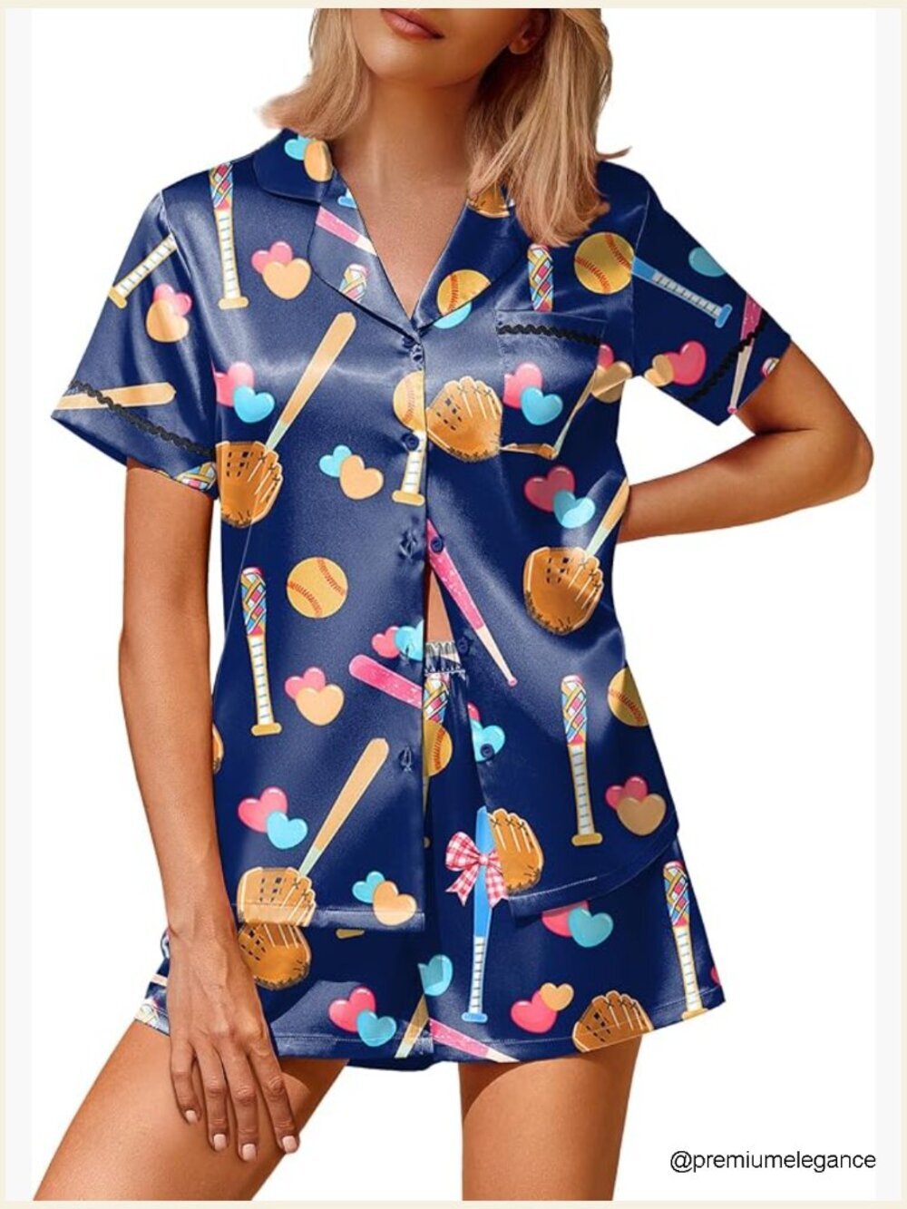 Silk Satin Pajama Set Women Button Down Short Sleeve Shorts Lounge Sleepwear